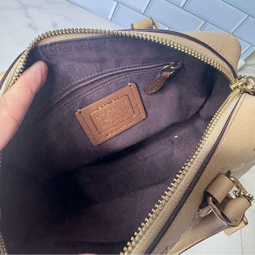Coach Embossed Satchel Bag Small Beige Bennett Leather Y2K - Picture 6 of 11